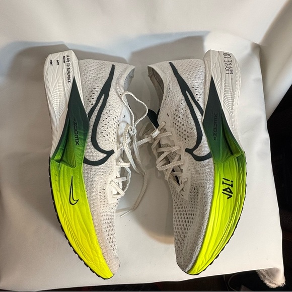 NIKE Sz 9.5 Vaporfly Zoom X White and Neon Yellow Breathable Running Shoes - Picture 8 of 16